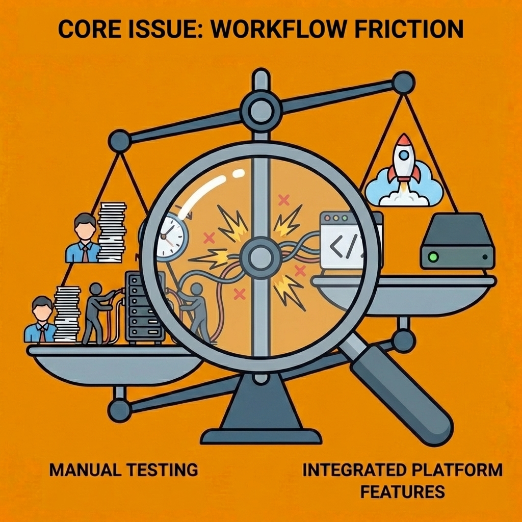 Magnifying glass focusing on the core issue of workflow friction between developers and tools